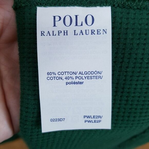 POLO Shirt Mens Small Green Pullover Crew Thermal Long Sleeve Raised Logo Pony - Picture 4 of 7